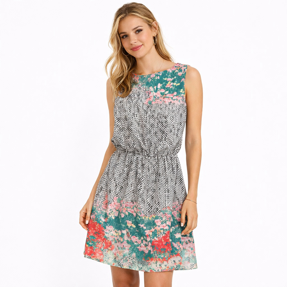 Sam Edelman Mixed Print Floral Blouson Sleeveless Dress XS